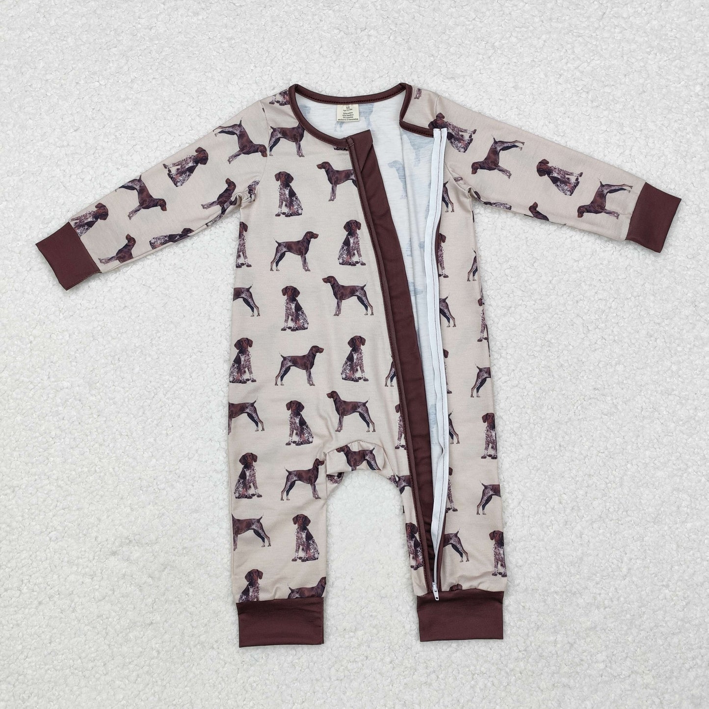 Newborn Baby Boys Dog Print Zip Bamboo Romper