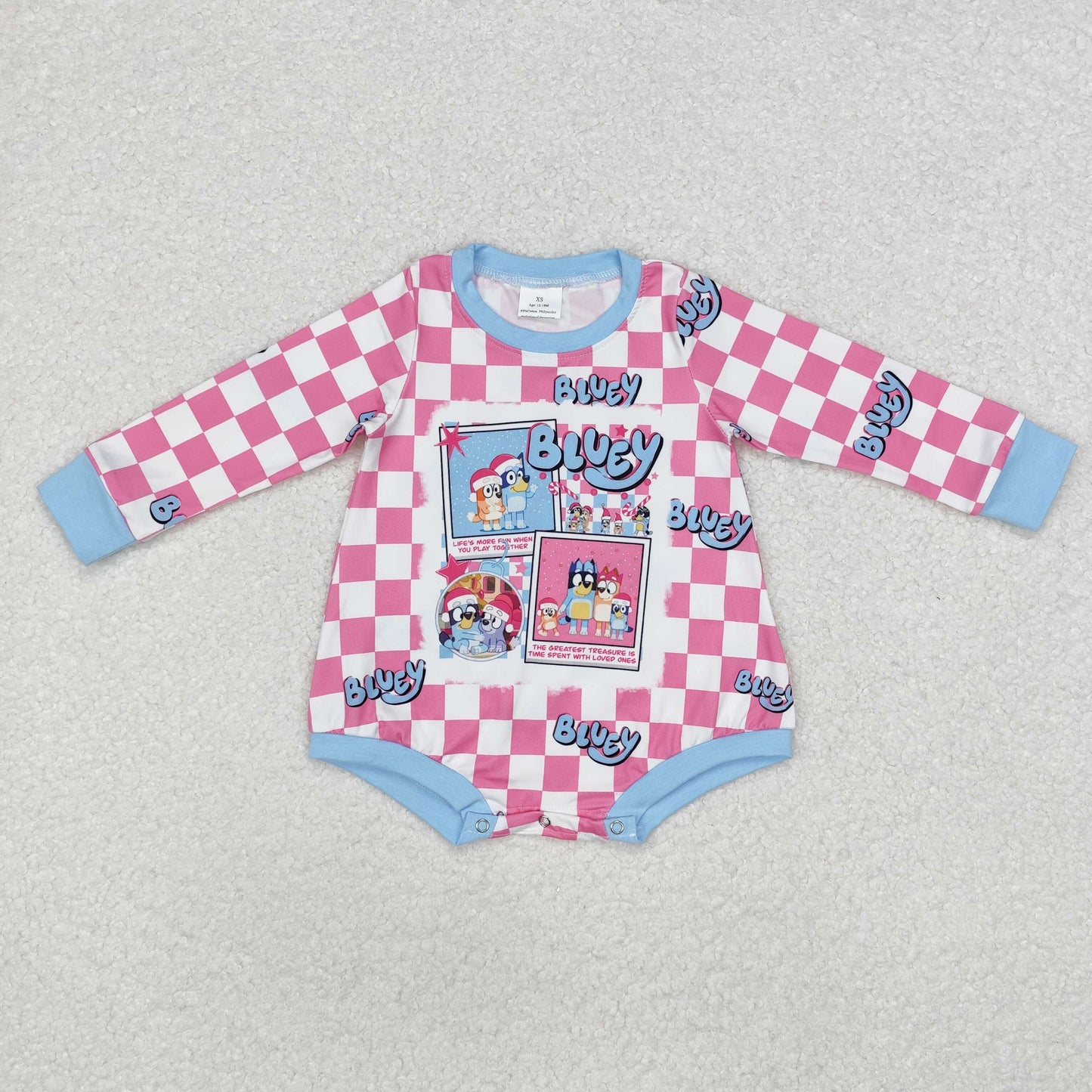 Baby Girls Sister Chrismtas Cartoon Dog Pink Checker Top and Romper