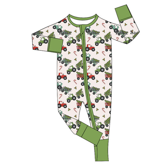LR1767 Newborn Baby Boys Christmas Tree Truck Zip Romper Pre-order