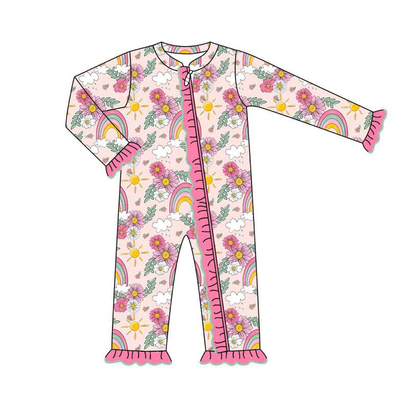 Baby Girls Pretty Flower Rainbow Zip Romper Pre-order