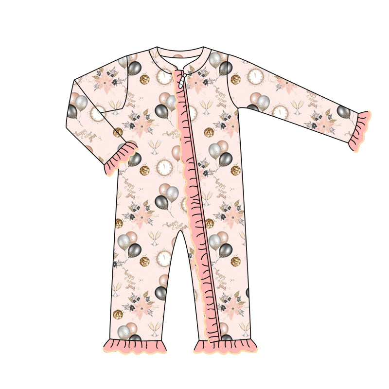 Newboorn Baby Girls Happy Newyear Long Sleeve Zip Romper Pre-order