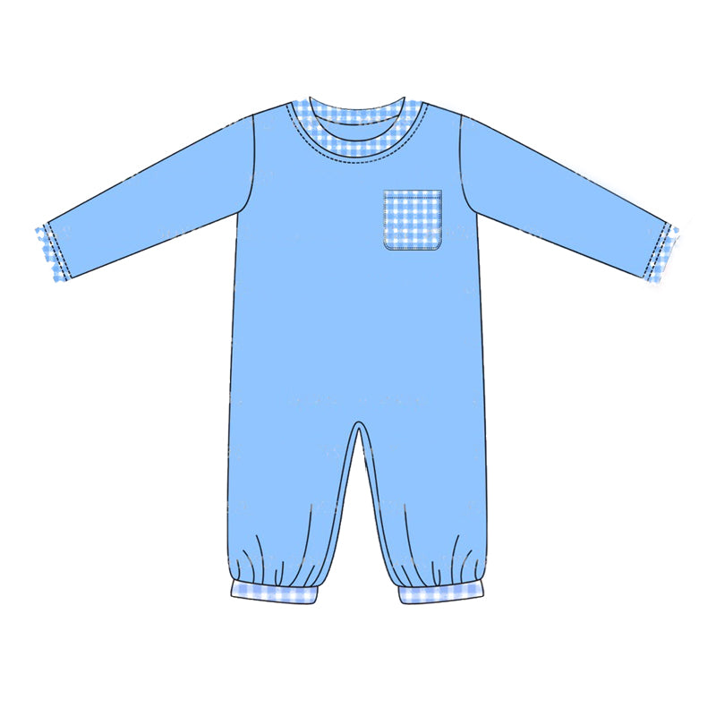 LR1814 Newboorn Baby Boys Blue Cotton Long Sleeve Romper Pre-order