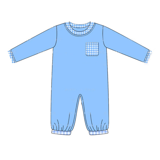 LR1814 Newboorn Baby Boys Blue Cotton Long Sleeve Romper Pre-order