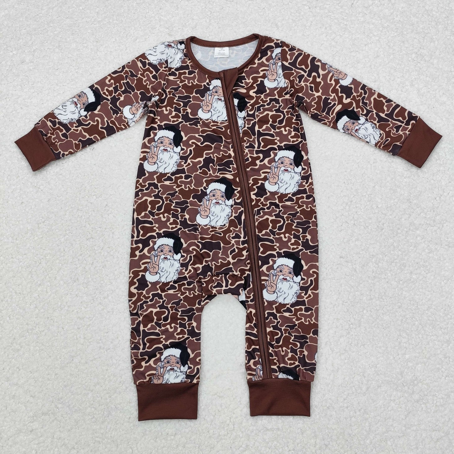 Baby Boys Christmas Camo Long Sleeve Zipper Romper