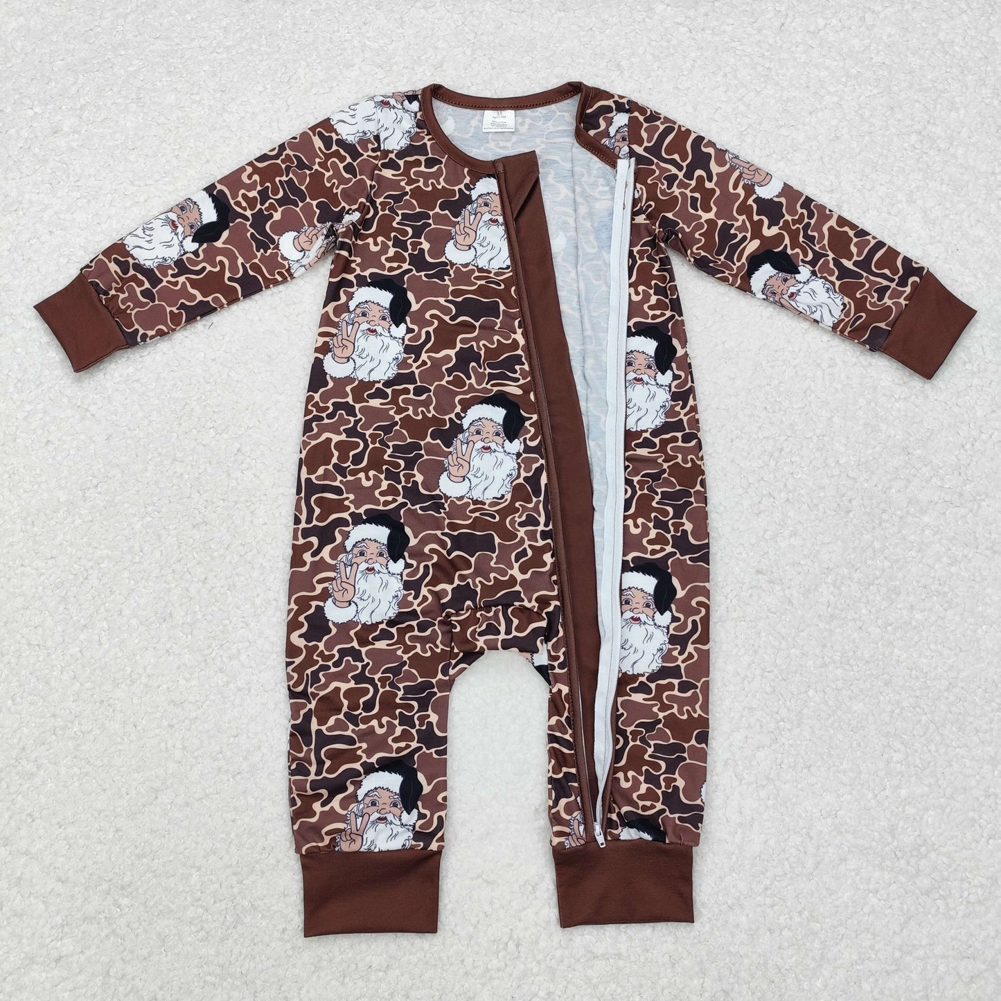 Baby Boys Christmas Camo Long Sleeve Zipper Romper