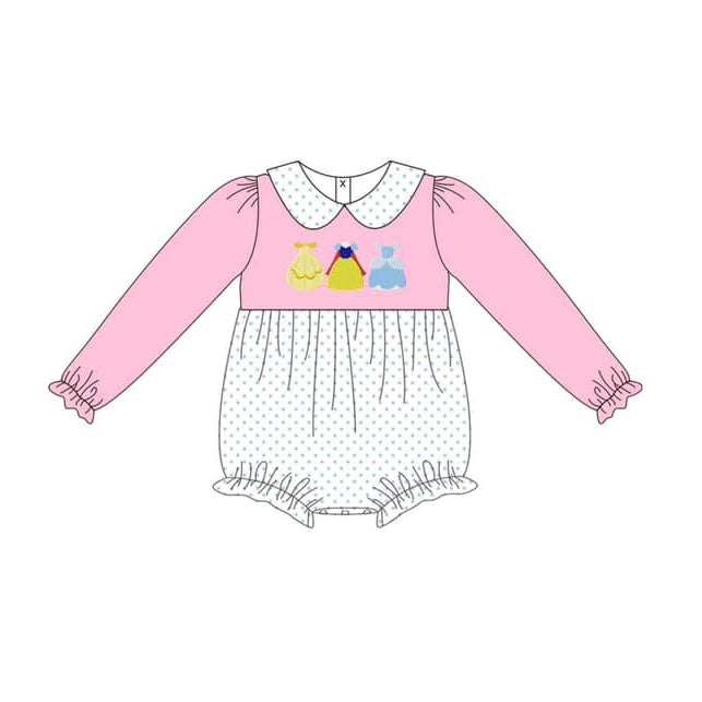 LR1830 Newborn Baby Girls Princess Polka Dot Long Sleeve Bubble Romper Pre-order