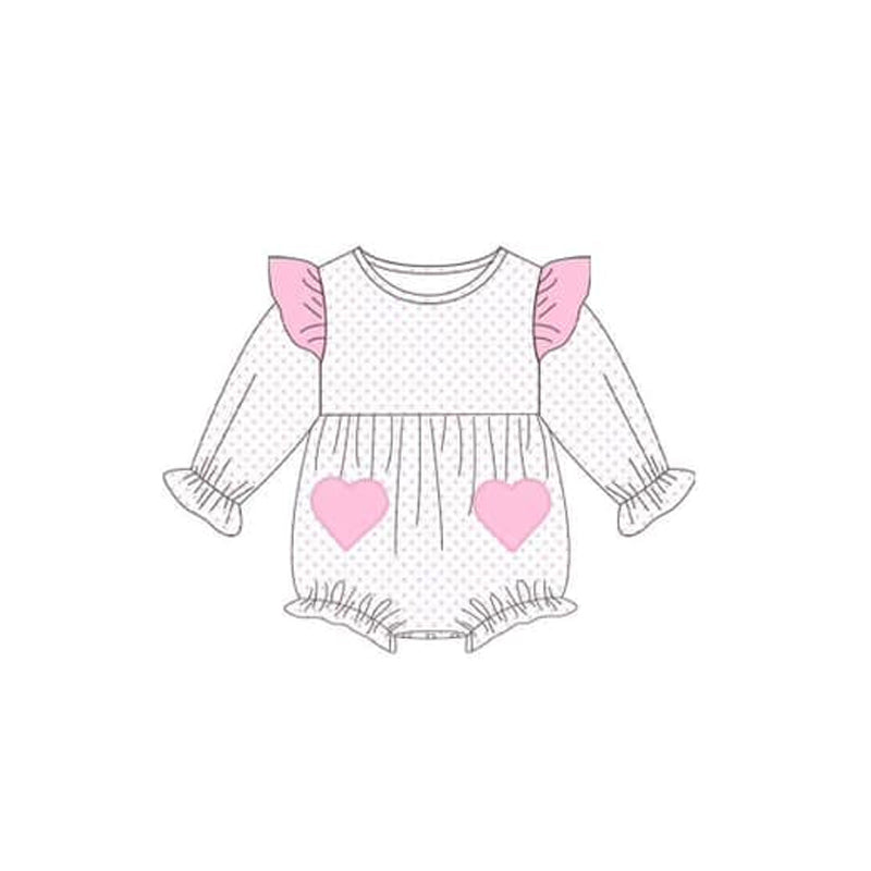 LR1831 Newborn Baby Girls Pink Heart Polka Dot Long Sleeve Bubble Romper Pre-order