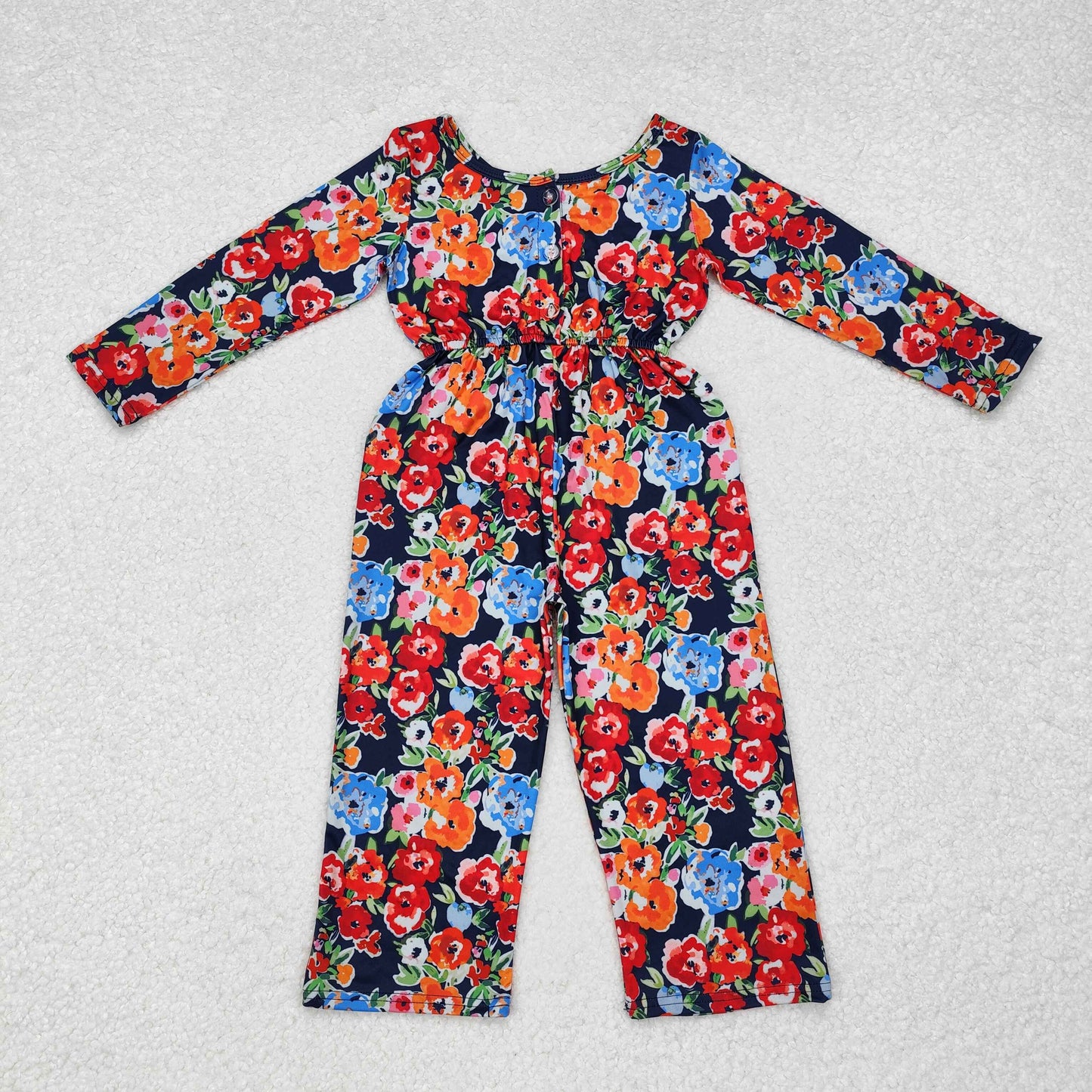 Baby Girls  Red  Orange Floral Long Sleeve Jumpsuit