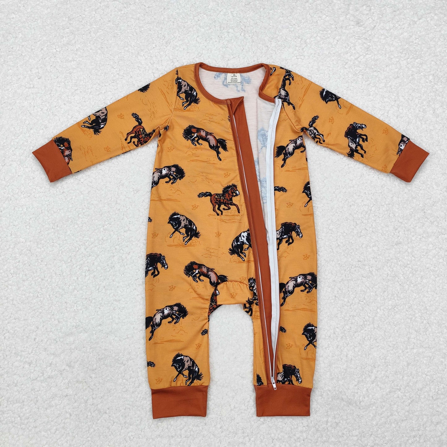 Baby Boys Brother Western Cowboy Horse Pajama Romper Sleep Wear