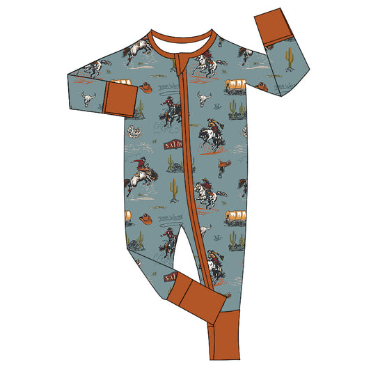 LR1858 Baby Boys Western Rodeo Long Sleeve Zip Romper Pre-order