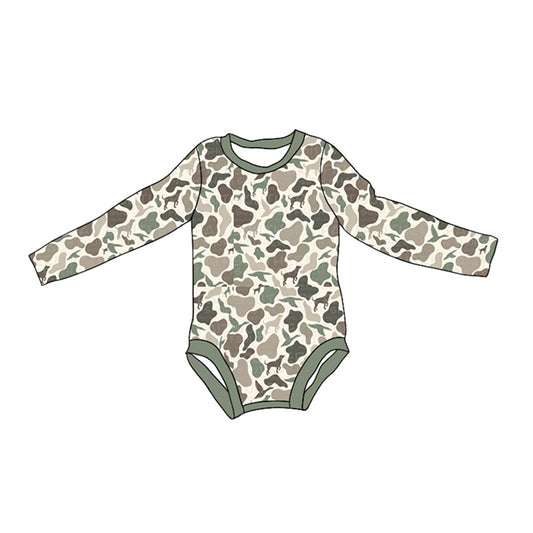 LR1864 Baby Boys Green Camo Long Sleeve Romper Pre-order