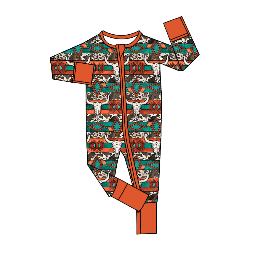 LR1869 Baby Boys Western Cow Long Sleeve Zip Romper Pre-order