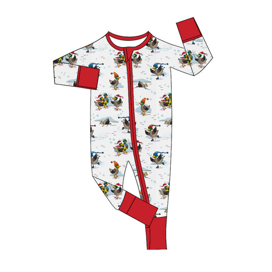 LR1874 Baby Boys Chrismtas Duck Long Sleeve Zip Romper Pre-order