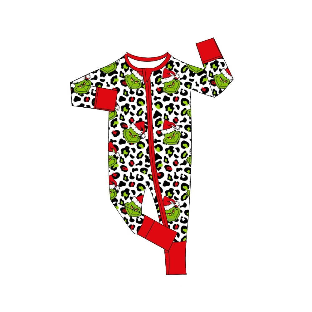 Baby Boys Chrismtas Green Face Long Sleeve Zip Romper Pre-order