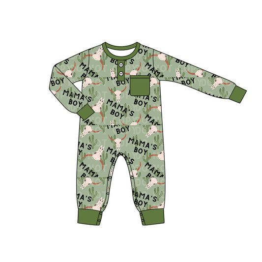 Western Mama's Boy Green Long Sleeve Romper Pre-order