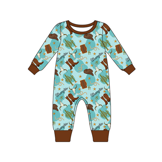 LR1914 Newborn Baby Boys Western Cow Long Sleeve Romper Pre-order