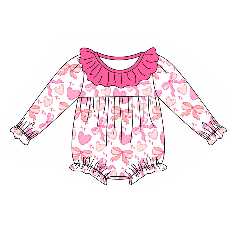 LR1915 Newborn Baby Girls Pink Bow Long Sleeve Romper Pre-order