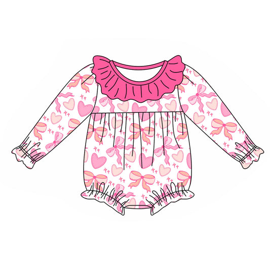 LR1915 Newborn Baby Girls Pink Bow Long Sleeve Romper Pre-order