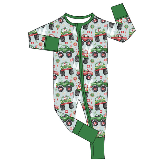 LR1923 Newborn Baby Boys Chrismtas Santa Truck Zip Romper Pre-order