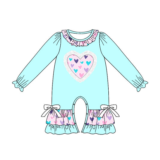 Newborn Baby Girls Heart Blue Long Sleeve Romper Pre-order