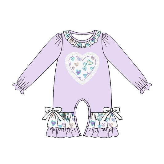 LR1928 Newborn Baby Girls Heart Purple Long Sleeve Romper Pre-order