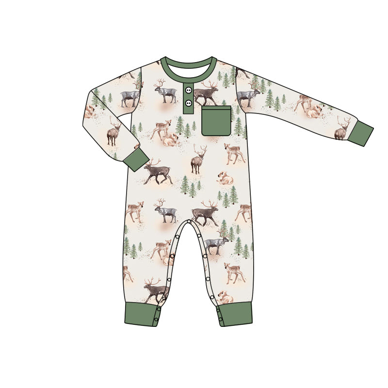 LR1945  Newborn Baby Boys Deer Long Sleeve Romper With Pocket Pre-order