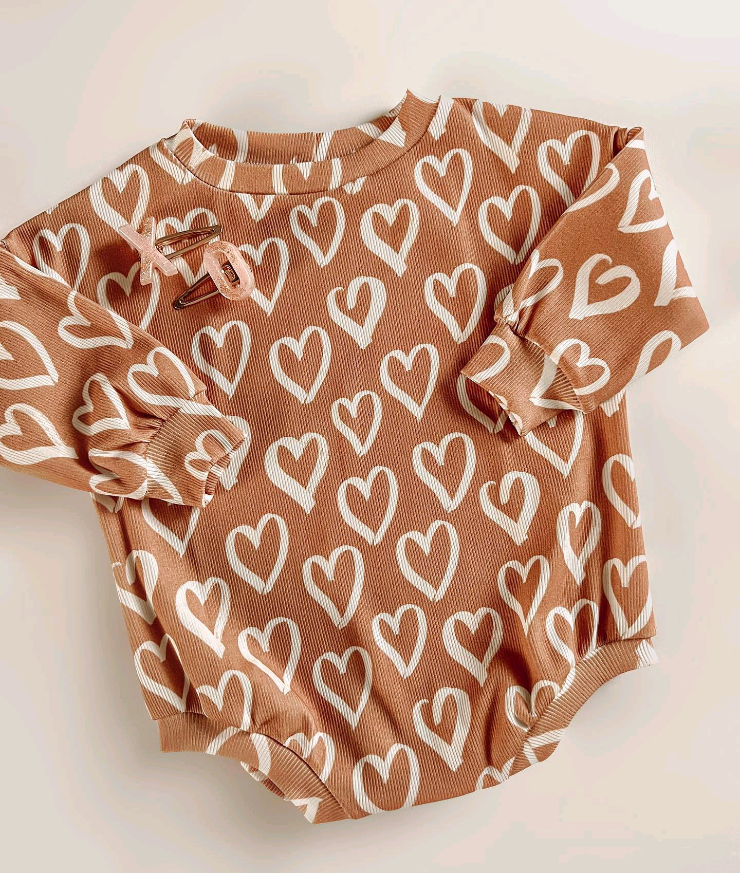 LR1949 Newborn Baby Girls Heart Brown Long Sleeve Romper Pre-order