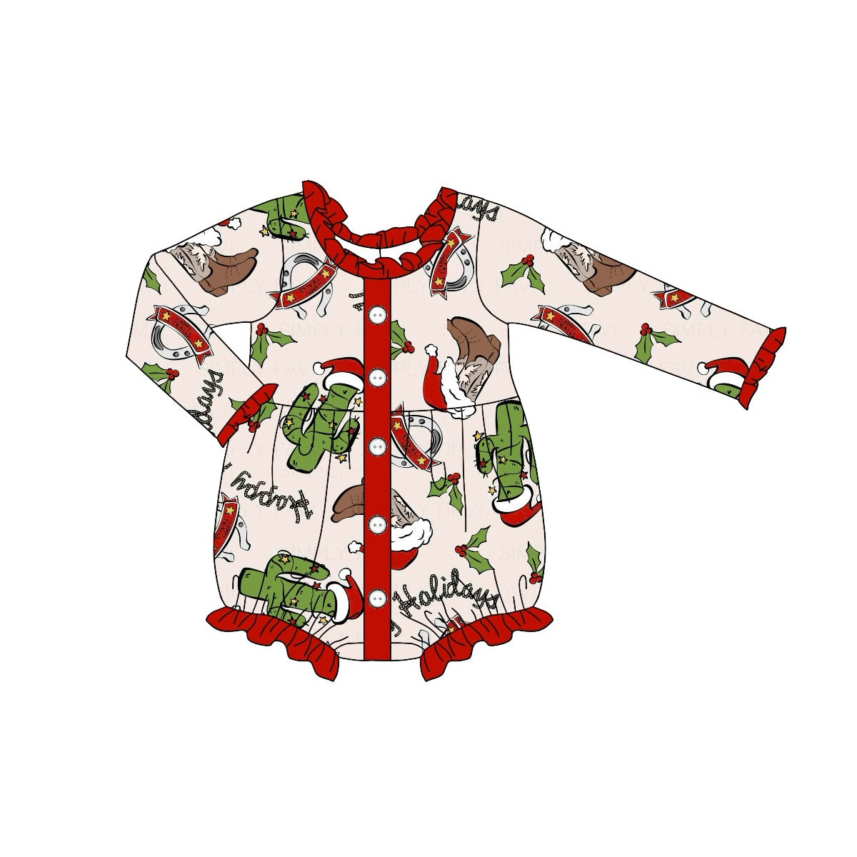 LR1956 Newboen Baby Girls Western Christmas Cactus Long Sleeve Romper Pre-order