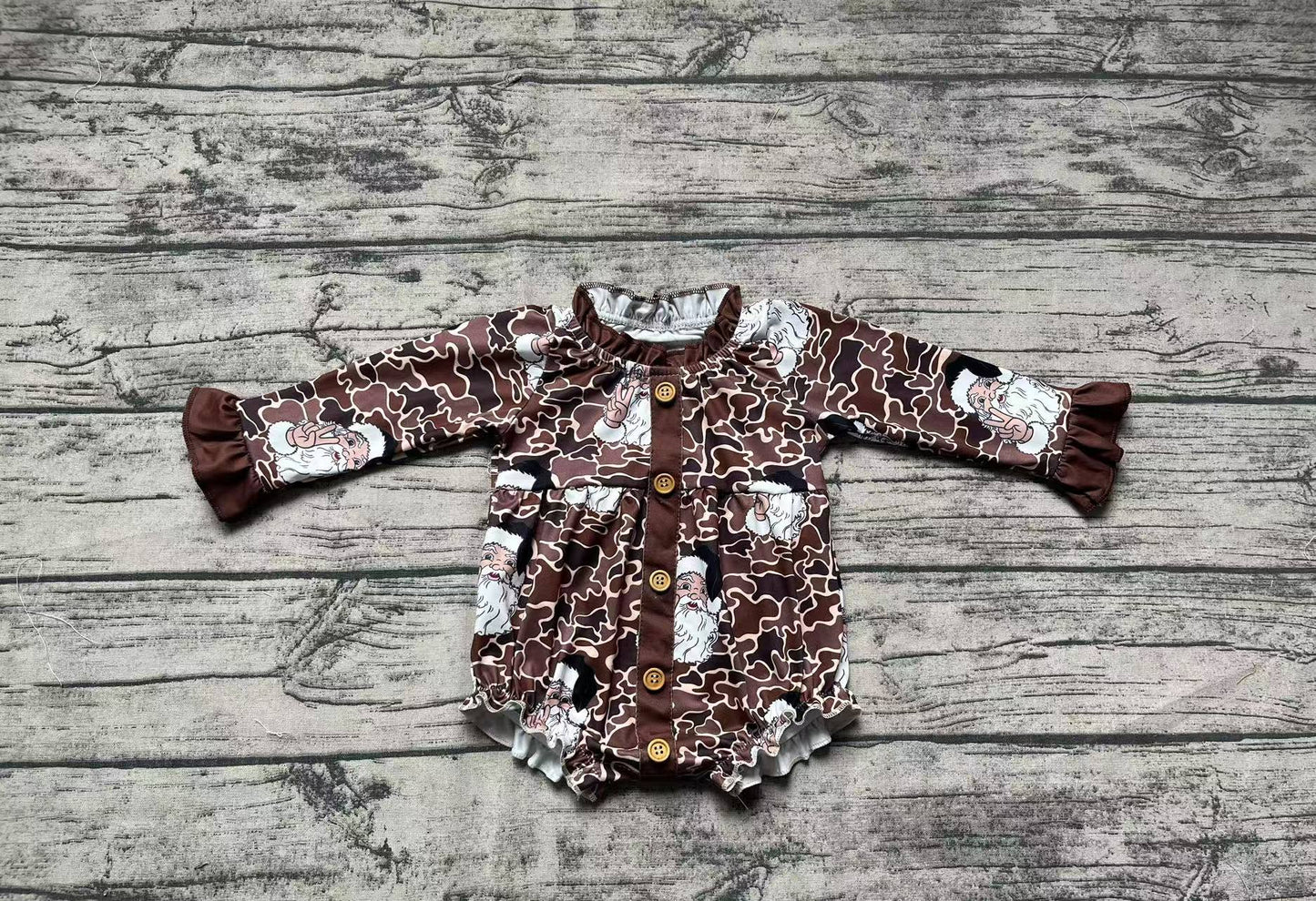 LR1971 Baby Girls Christmas Santa Camo Long Sleeve Romper