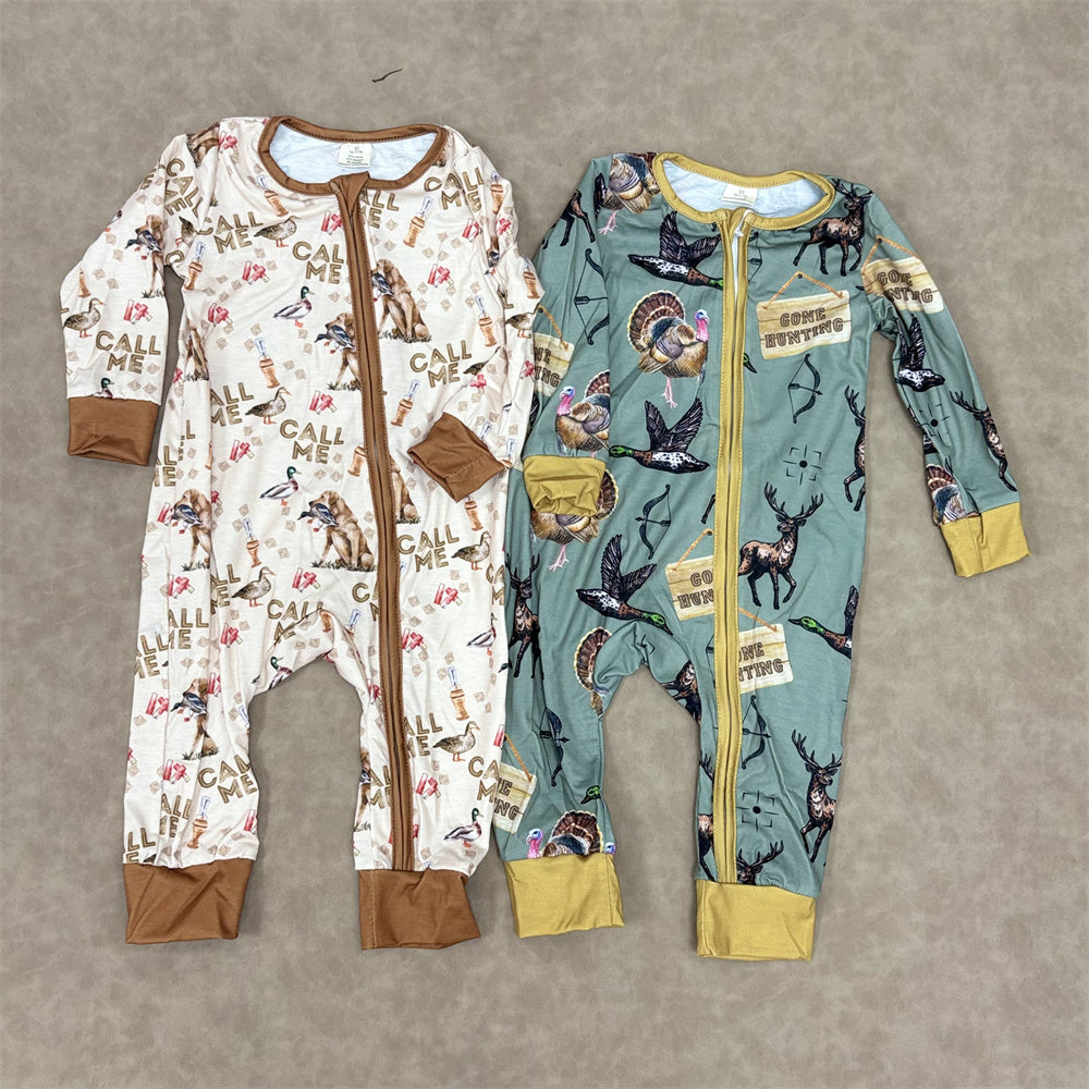 Baby Boys Sibling Hunting Camo Long Sleeve Zipper Romper
