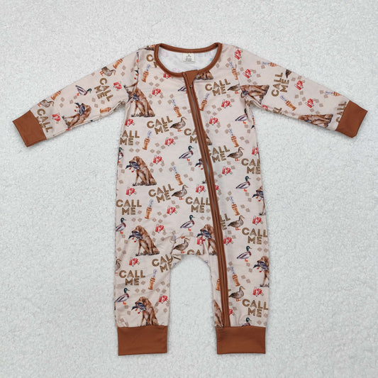 Baby Boys Call Me Hunting Long Sleeve Zipper Bamboo Romper