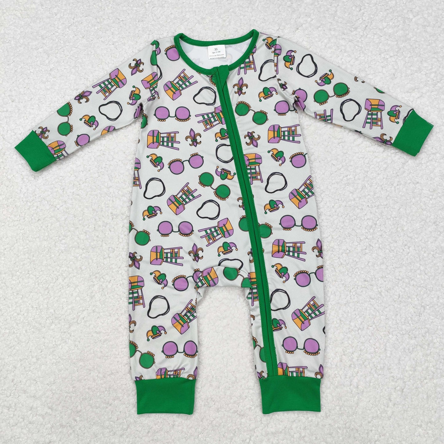 Baby Boys Brother Green Mardi Gras Pajama Set and Romper Sibling