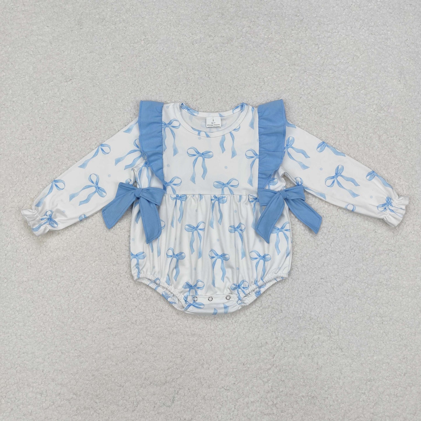 Sibling  Baby Sister Blue Bow Tunic Pants and Romper