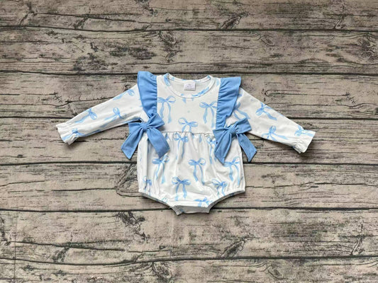 Newborn Baby Girls Blue Bow Romper Preorder