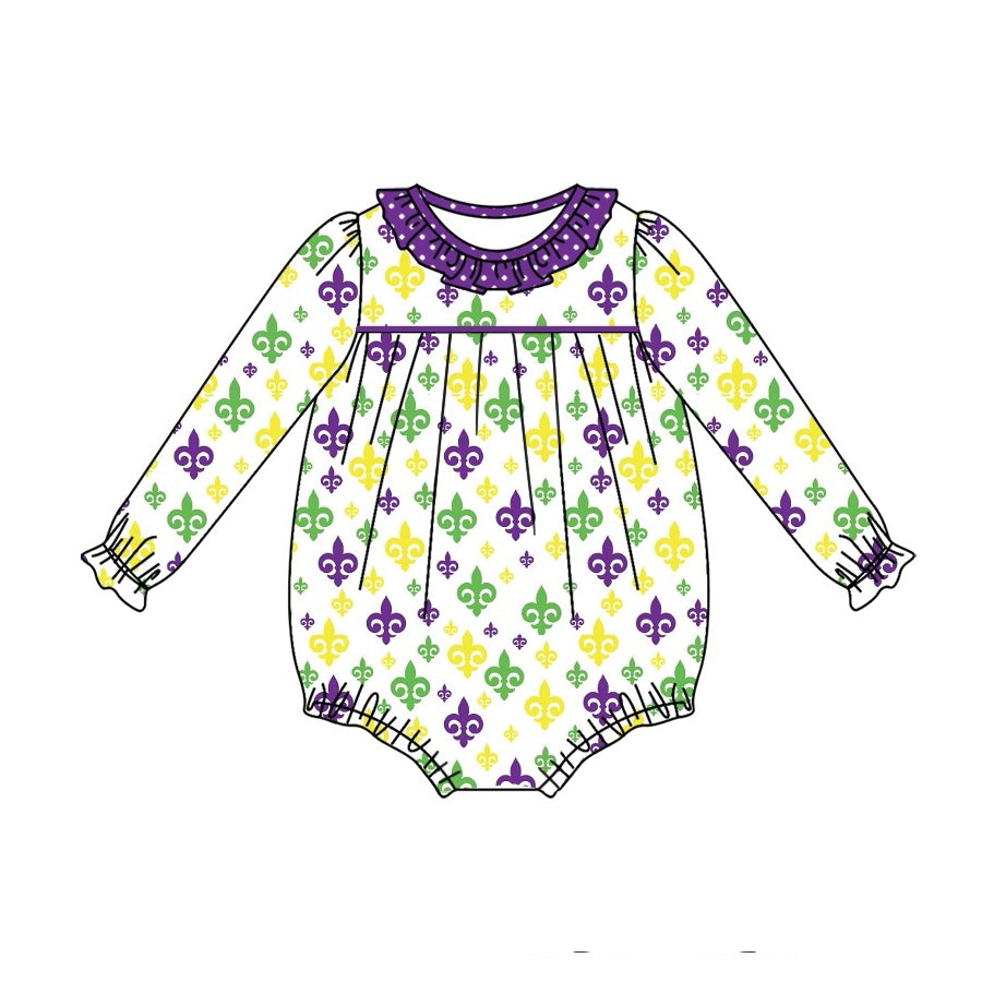 LR2047 Newborn Baby Girls Mard Gras Romper Preorder