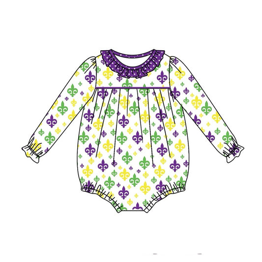 LR2047 Newborn Baby Girls Mard Gras Romper Preorder