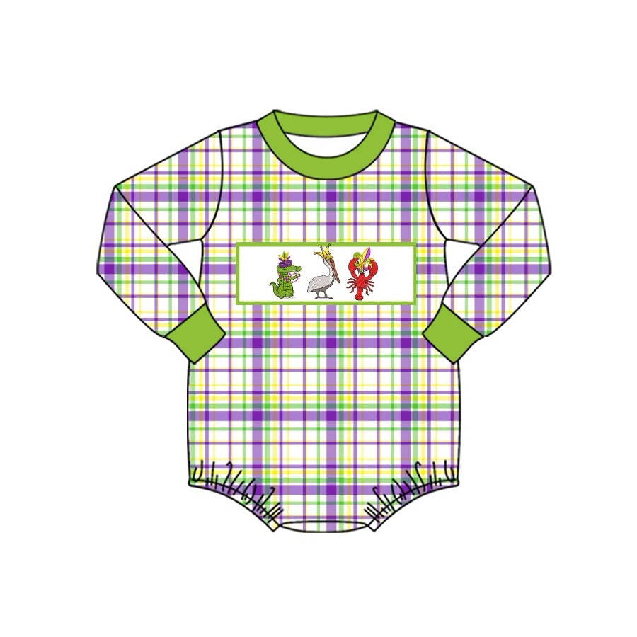 LR2049 Newborn Baby Boys Mard Gras Gingham Romper Preorder