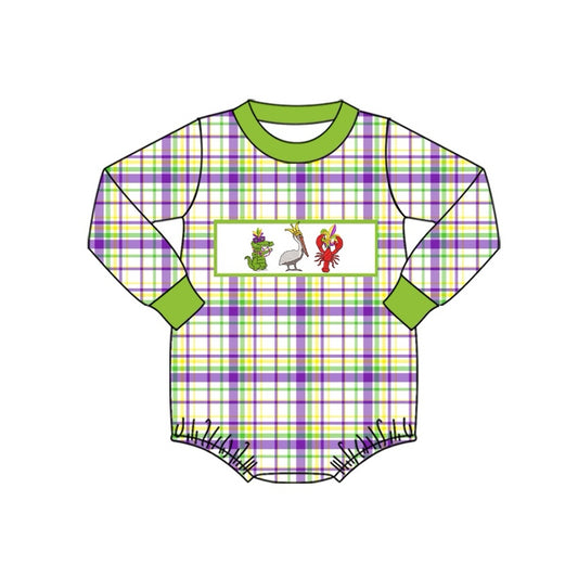 LR2049 Newborn Baby Boys Mard Gras Gingham Romper Preorder