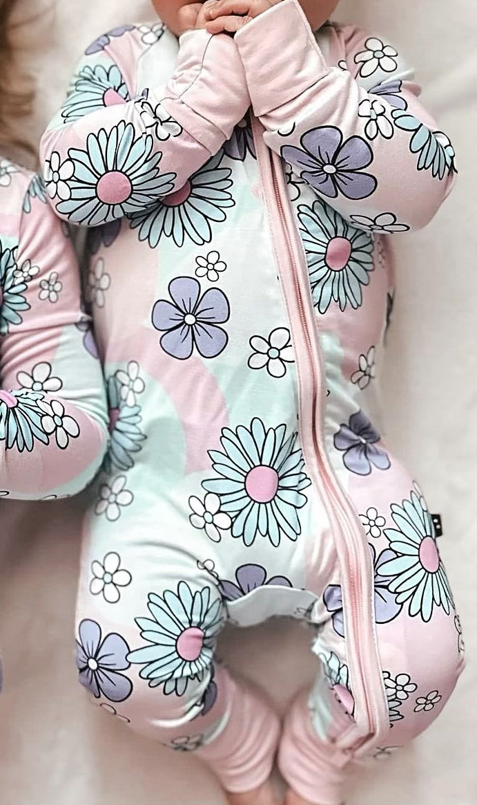 LR2057 Newborn Baby Girls Daisy Flower Zio Romper Preorder