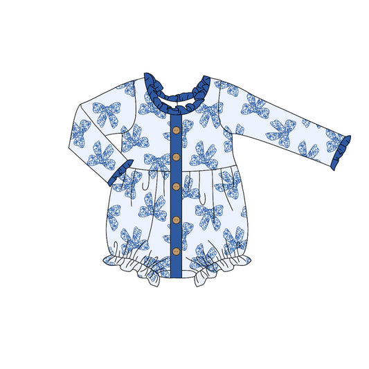 LR2073 Newborn Baby  Floral Bow Long Sleeve Bubble Romper  Preorder