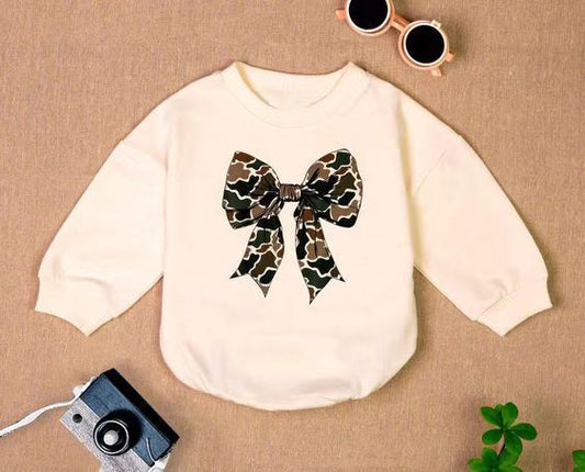 LR2074 Newborn Baby Girls Camo Bow Romper Preorder