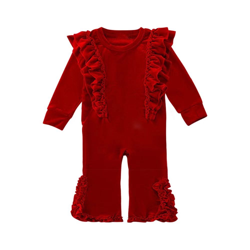 LR2080 Newborn Baby Christmas Red Velvet Romper Preorder