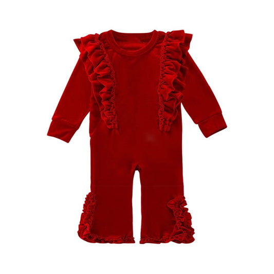 LR2080 Newborn Baby Christmas Red Velvet Romper Preorder