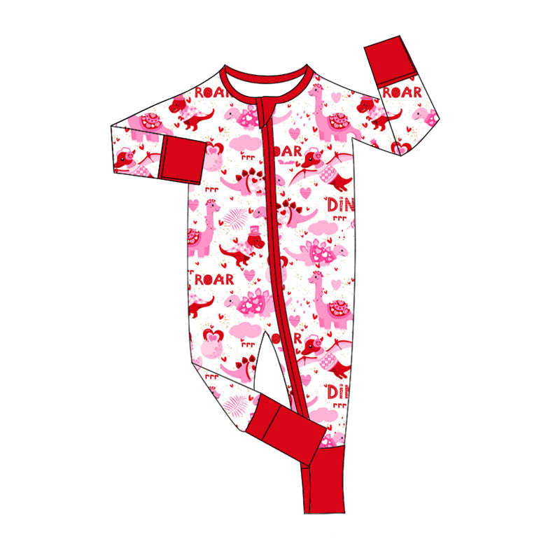 Sibling Baby Girls Heart  Dino Set and Rompe Preorder