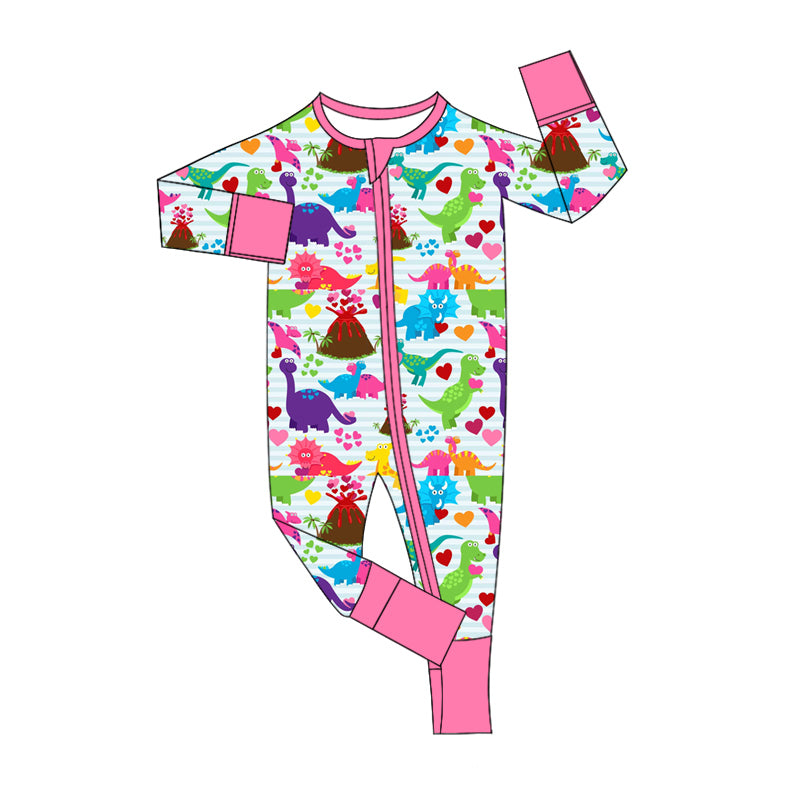 Toddler Baby Girls Sister Heart Dinosaur Long Sleeve Pajama Set and Romper