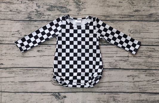 LR2121 Newborn Baby Boys Black Checked Long Sleeve Romper