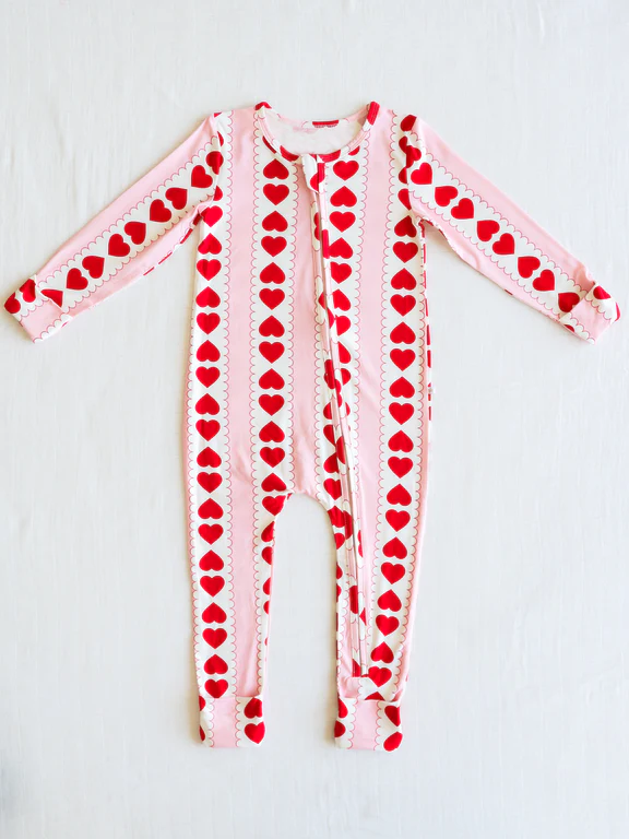 LR2132 Newborn Baby Girls Red Heart Zipper Romper Preorder