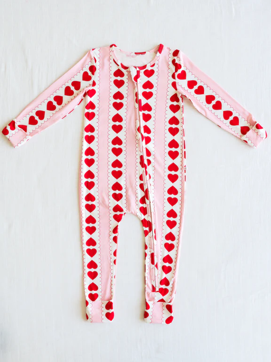 LR2132 Newborn Baby Girls Red Heart Zipper Romper Preorder