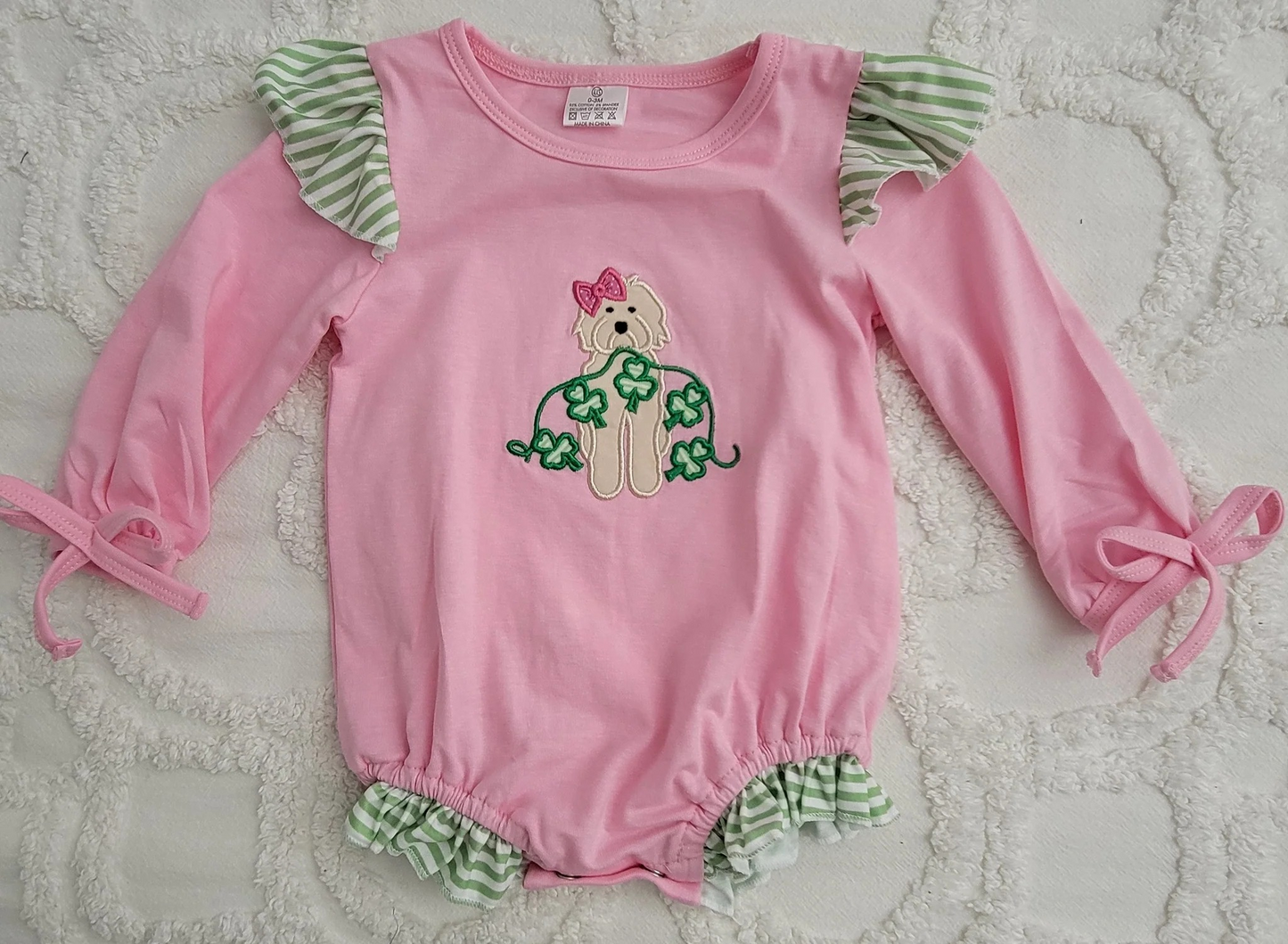 LR2137 Saint Patrick Newborn Baby Girls Shamrock Dog Romper Preorder