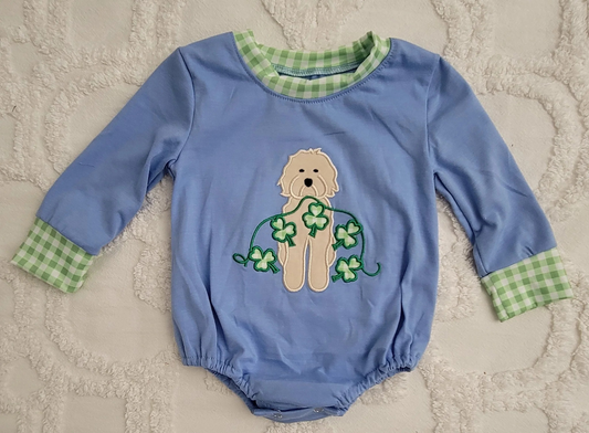 Saint Patrick Newborn Baby Boys Shamrock Dog Romper Preorder